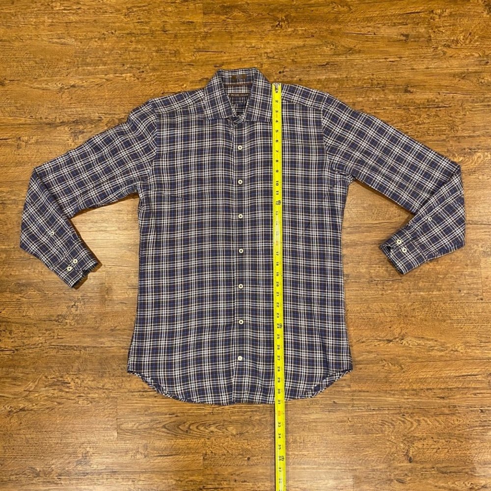 Peter Millar Brown Plaid Dress Casual Long Sleeve Button Up Shirt Men's Size Med - Picture 8 of 10